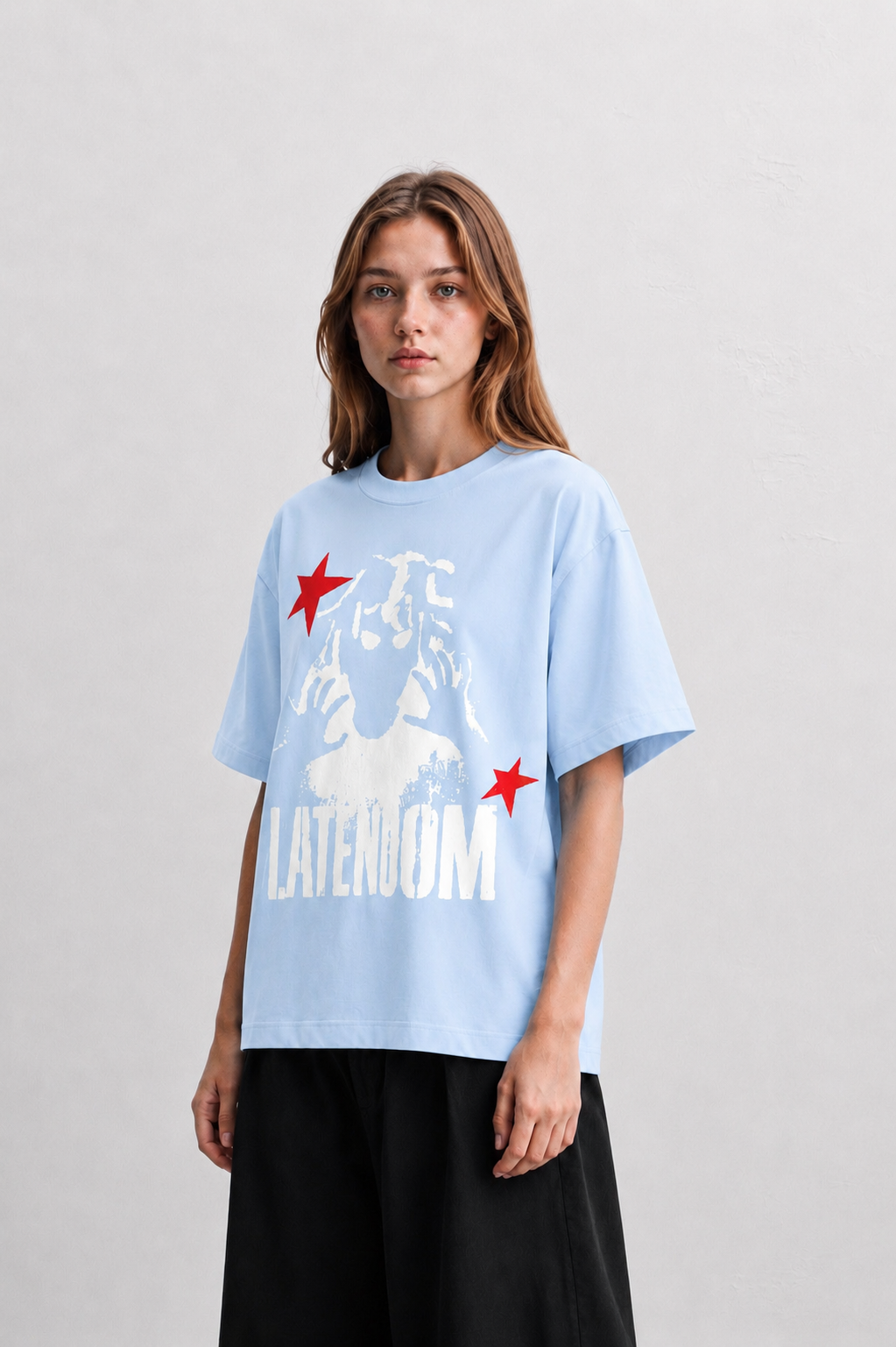 LATENOOM – Shadow Star Tee baby blue (Box Fit )