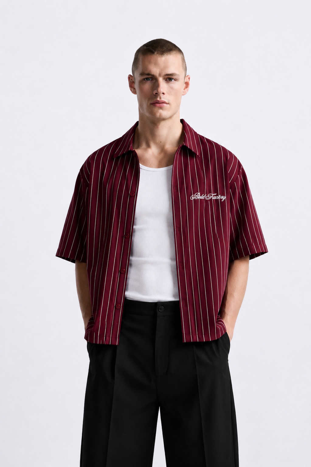 LATENUOM Signature Box Fit Shirt Burgundy
