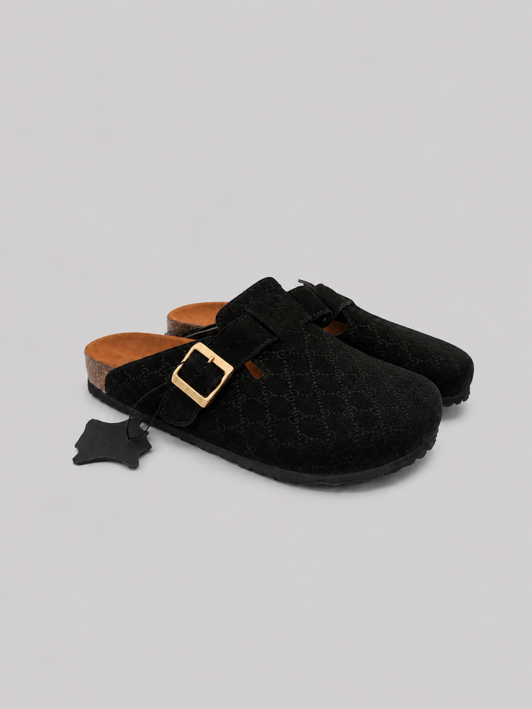 MONOGRAM CLOGS — BLACK