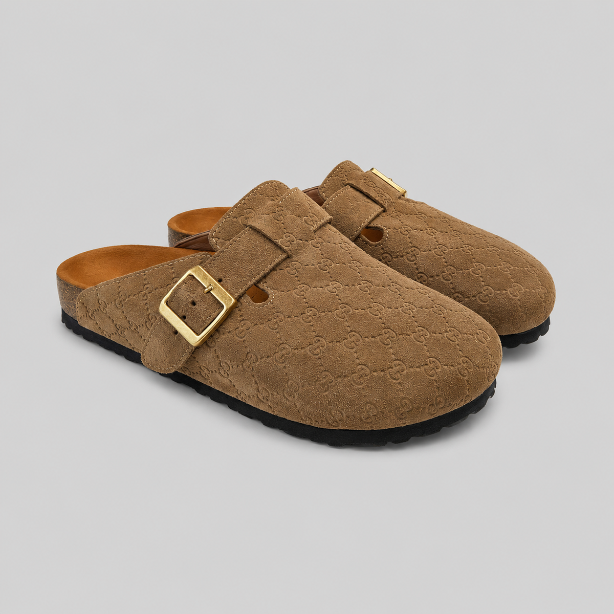 MONOGRAM CLOGS — BROWN