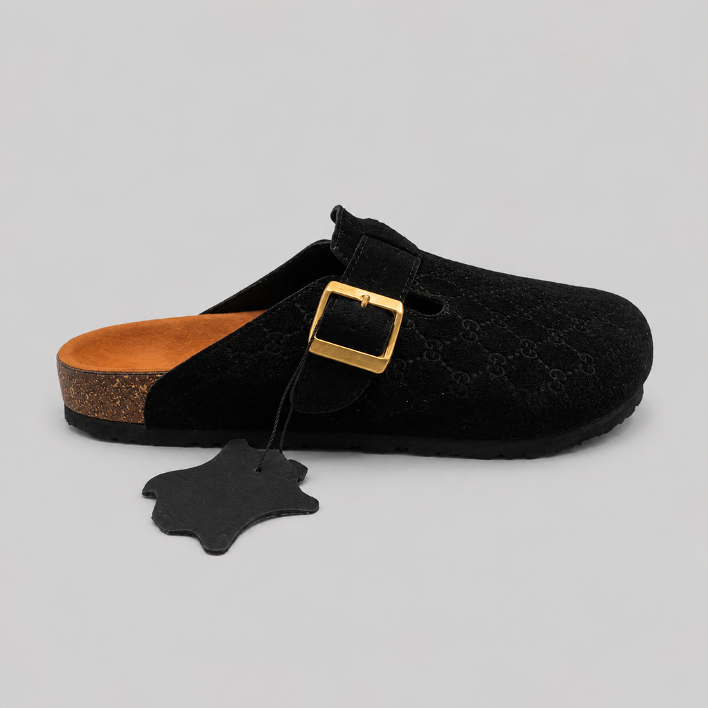 MONOGRAM CLOGS — BLACK