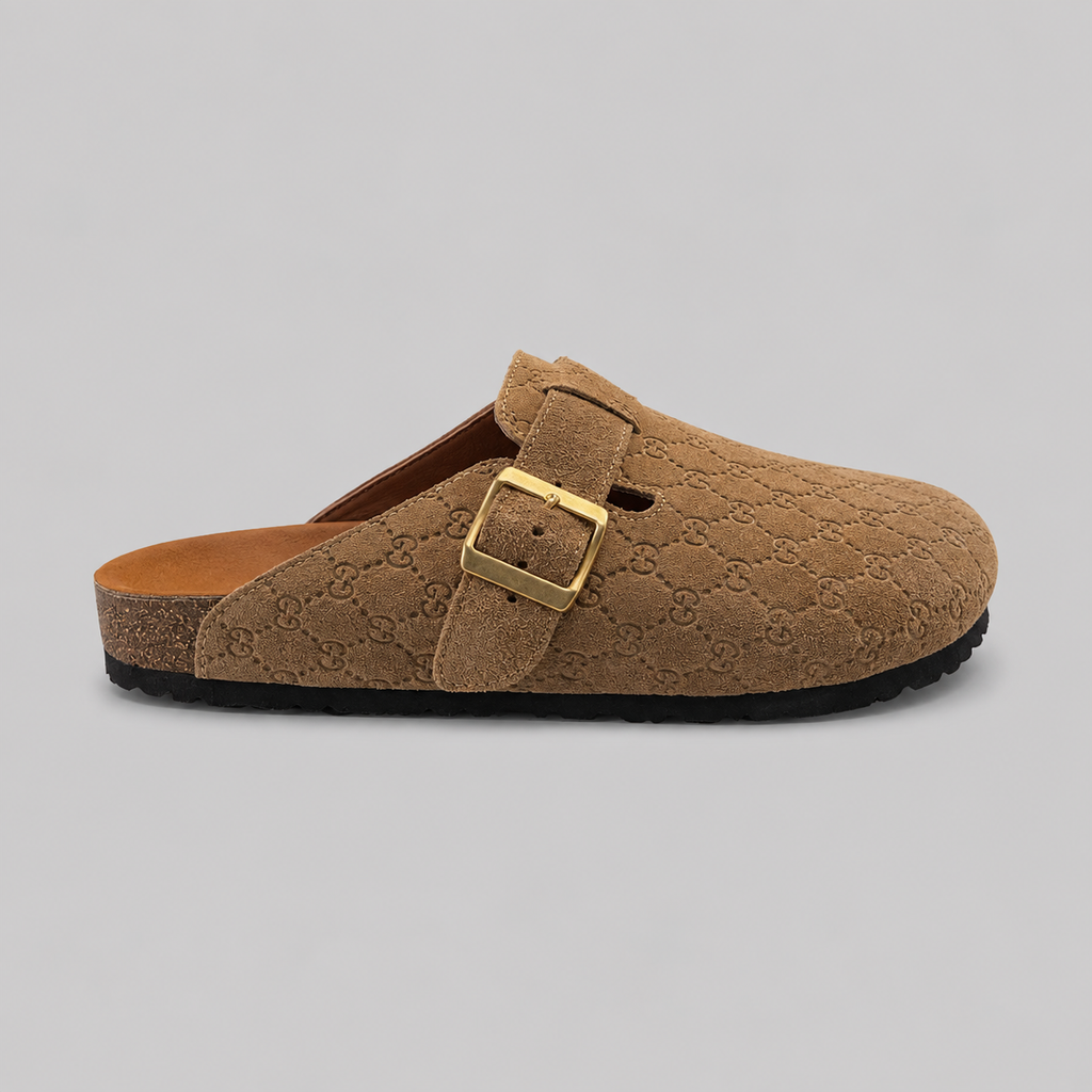MONOGRAM CLOGS — BROWN