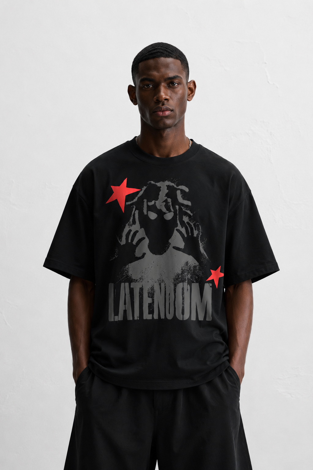 LATENOOM – Shadow Star Tee Black (Box Fit )