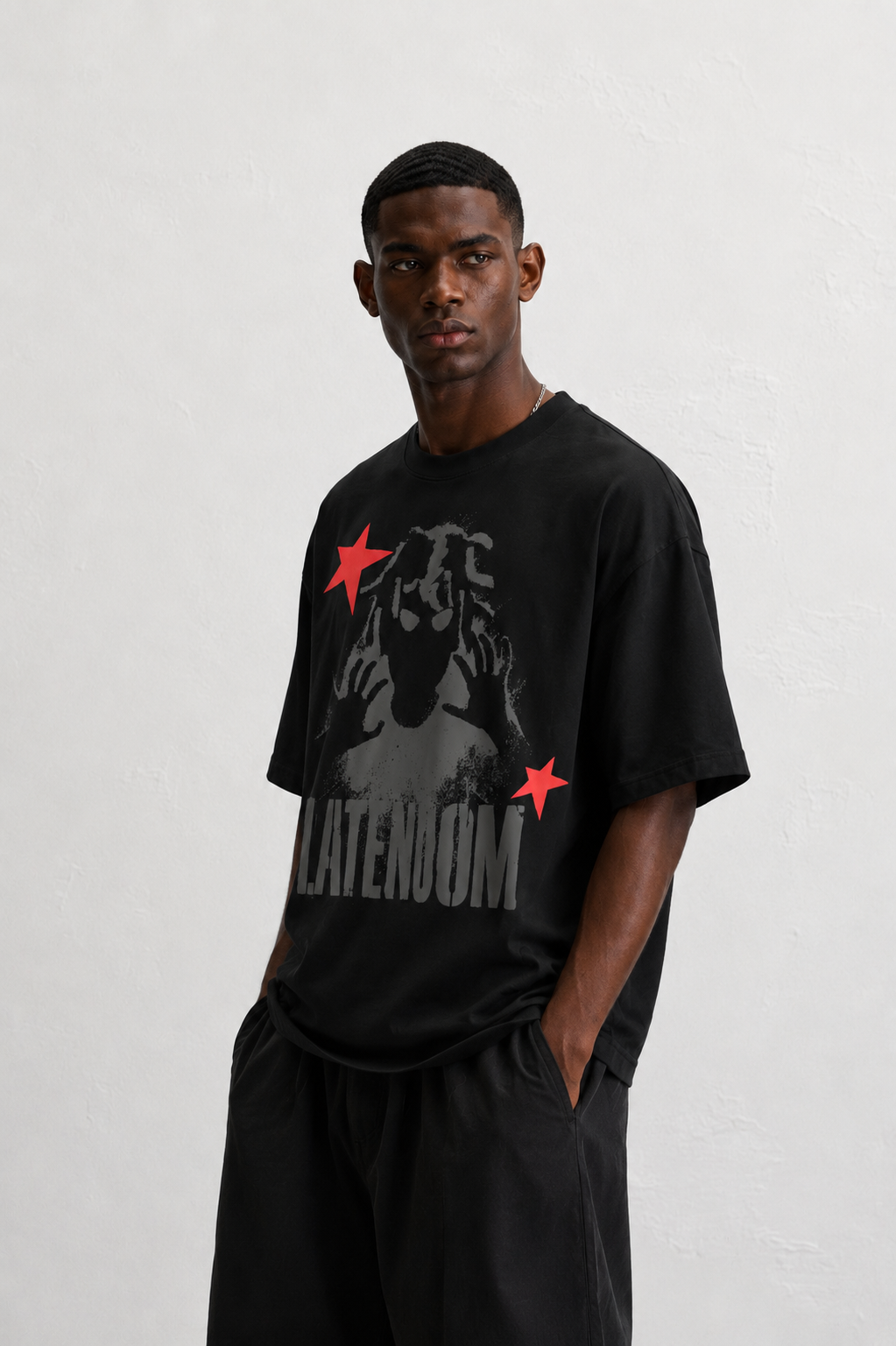 LATENOOM – Shadow Star Tee Black (Box Fit )