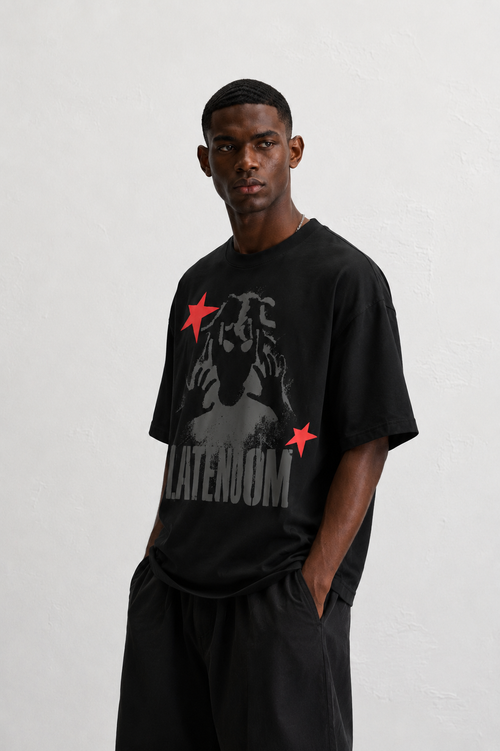 LATENOOM – Shadow Star Tee Black (Box Fit )