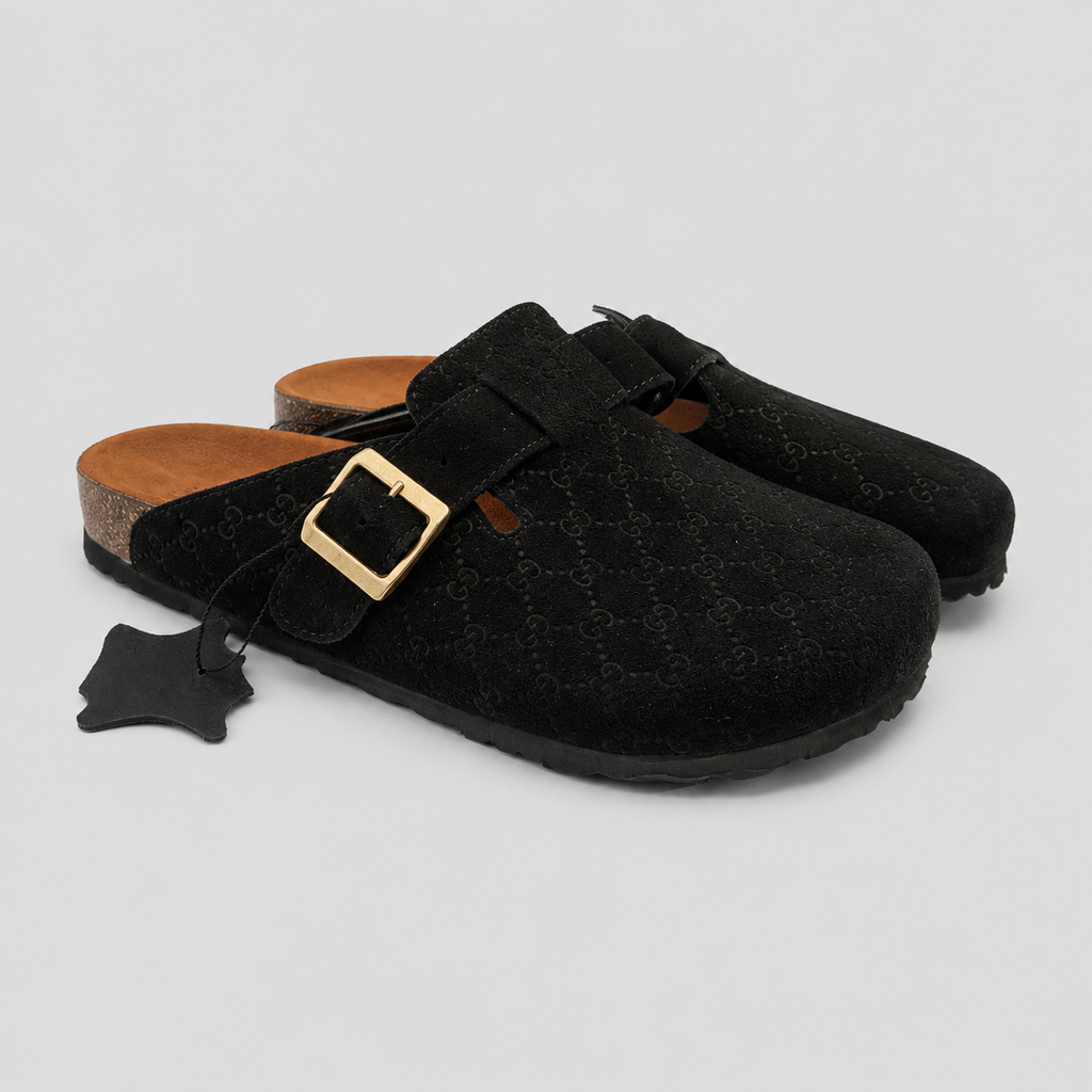 MONOGRAM CLOGS — BLACK