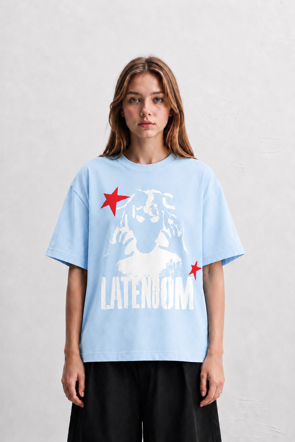 LATENOOM – Shadow Star Tee baby blue (Box Fit )