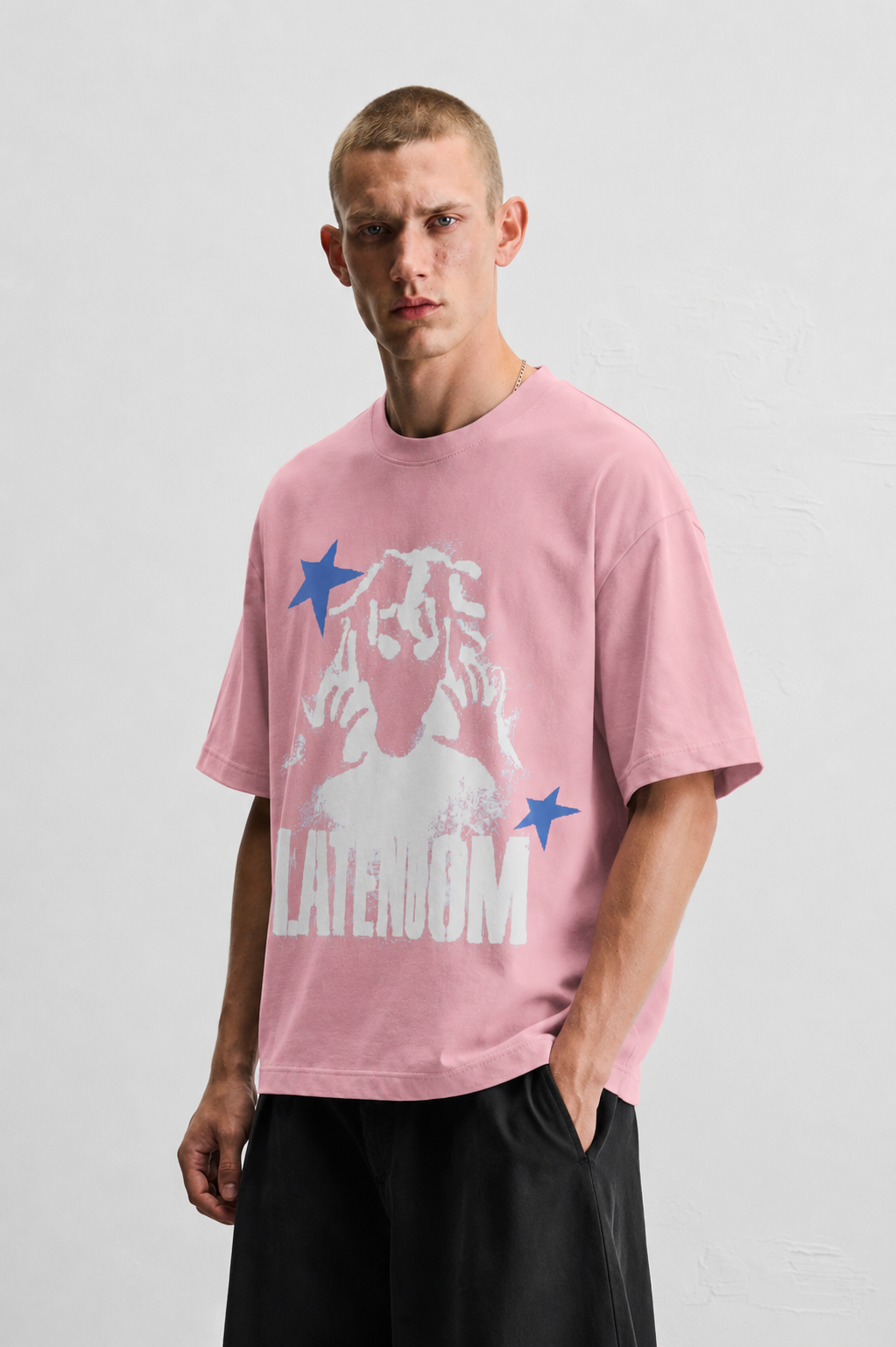 LATENOOM – Shadow Star Tee pink  (Box Fit )