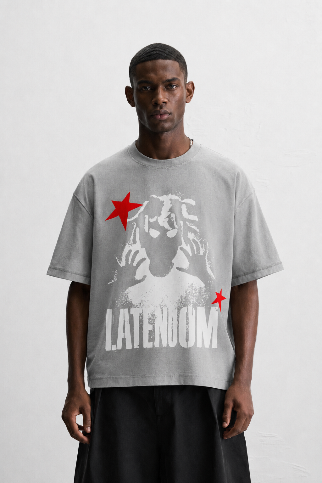 LATENOOM – Shadow Star Tee Gray  (Box Fit)