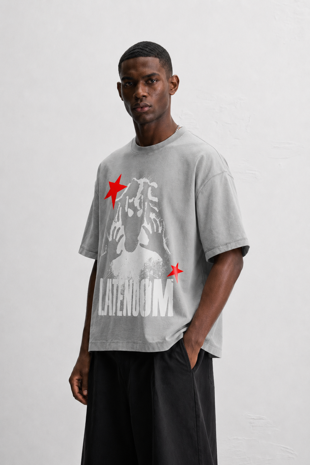 LATENOOM – Shadow Star Tee Gray  (Box Fit)