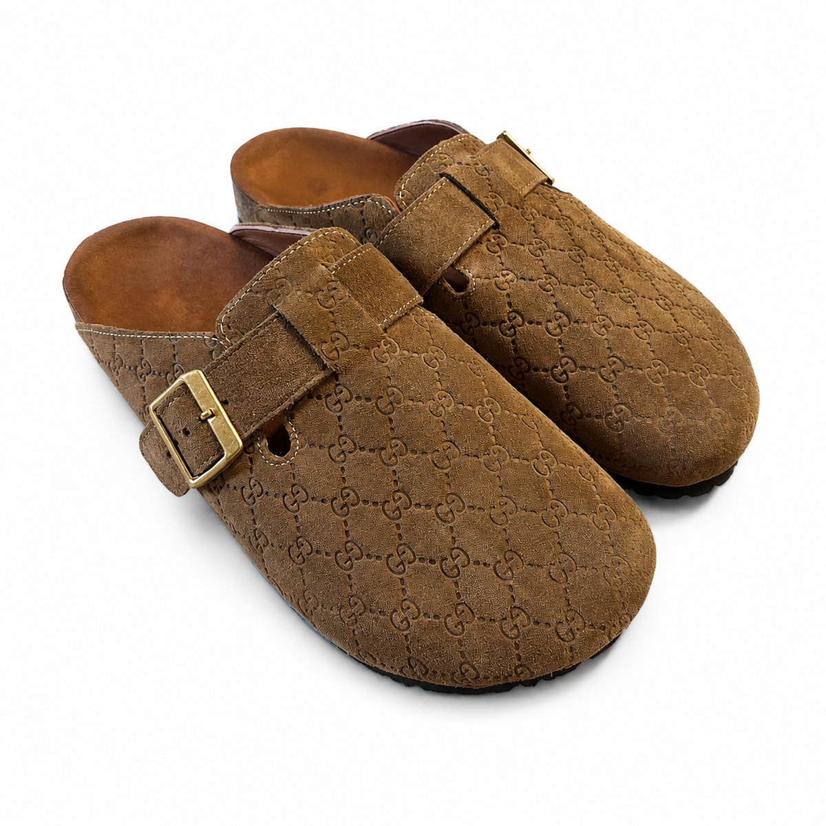 MONOGRAM CLOGS — BROWN